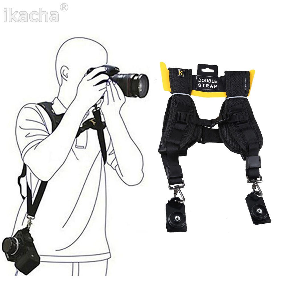 Czarny podwójny podwójny pasek na ramię do aparatu szybkie pas do zawiesia regulacji dla Canon Nikon Sony 2 kamery DSLR aparat cyfrowy pasek